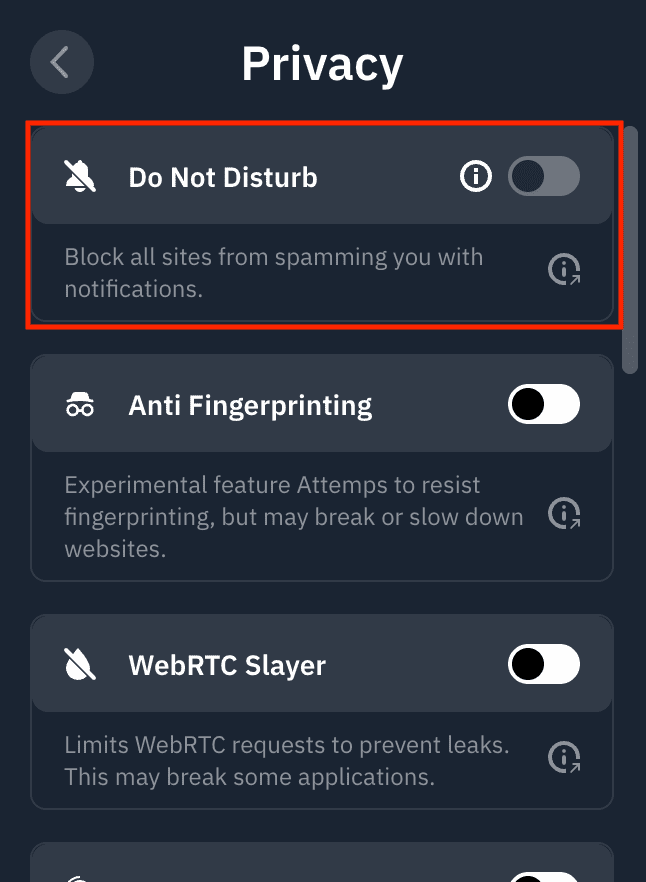 Do Not Disturb section