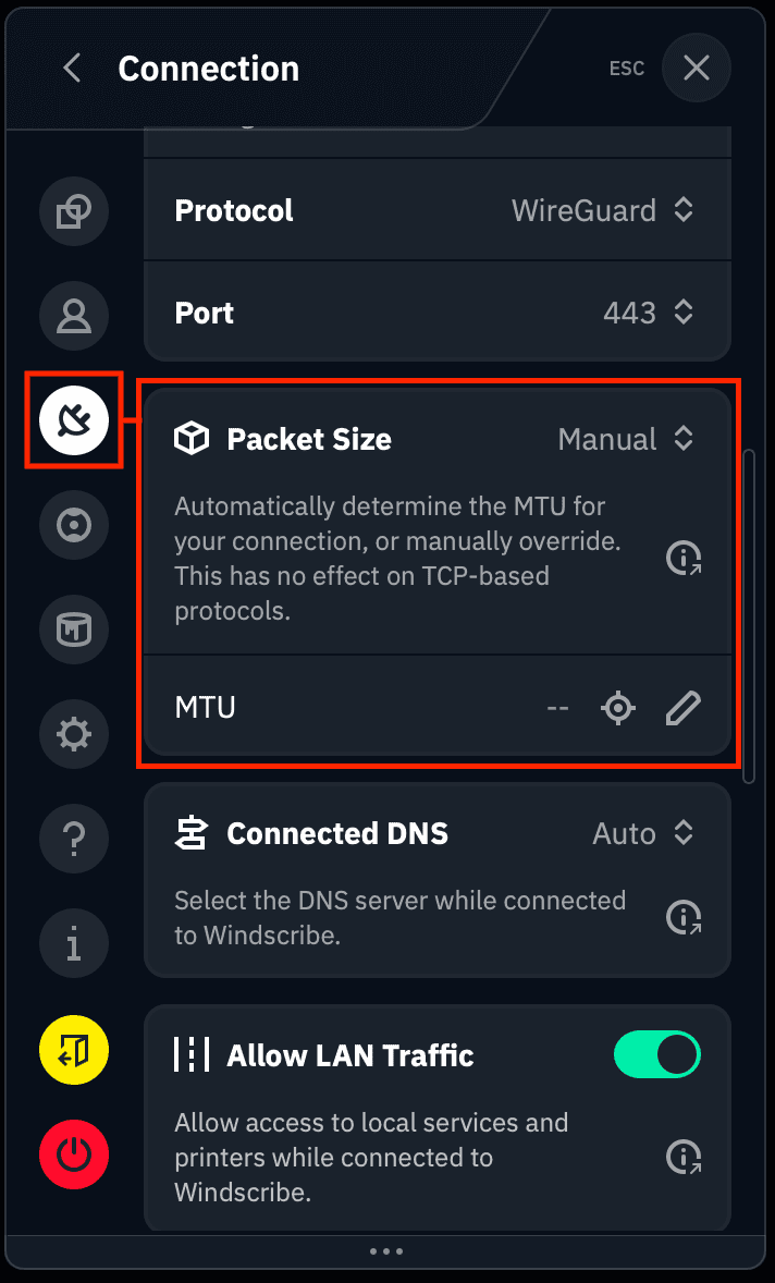 Packet Size section