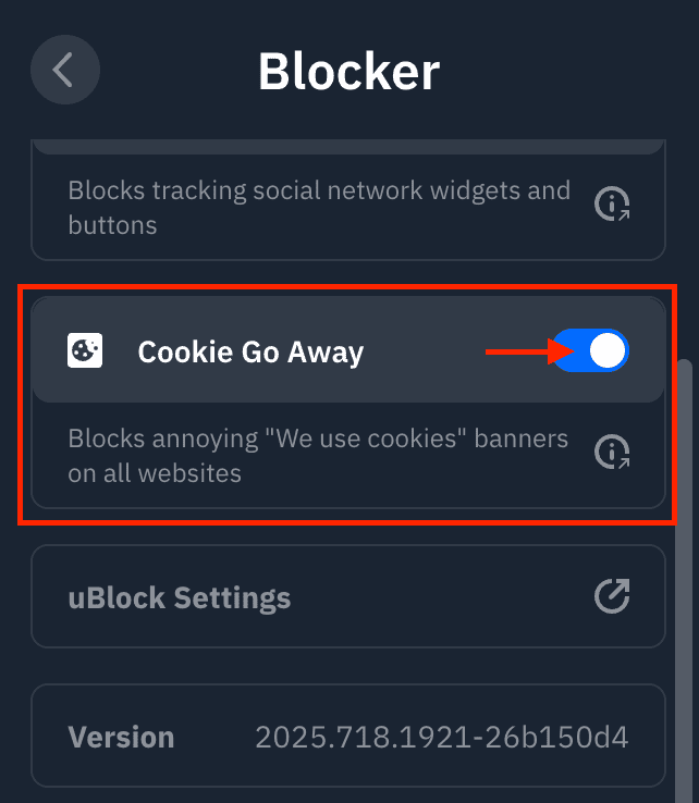 Cookie Go Away toggle