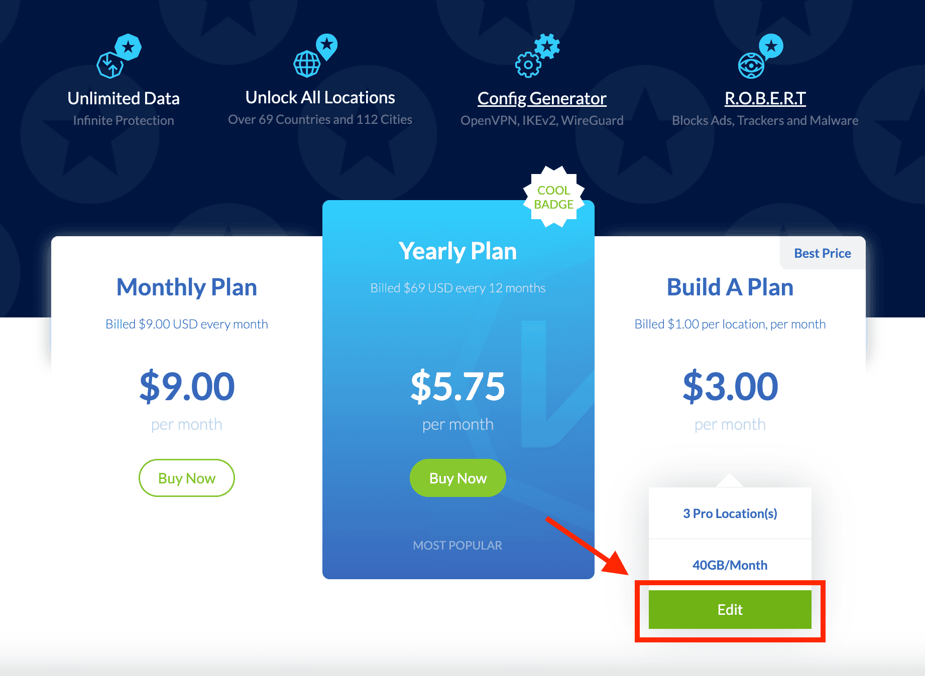 Build-a-Plan Edit Screen
