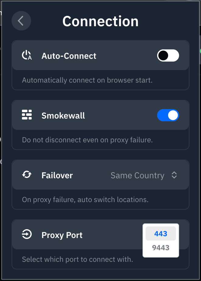 Proxy Port selection button