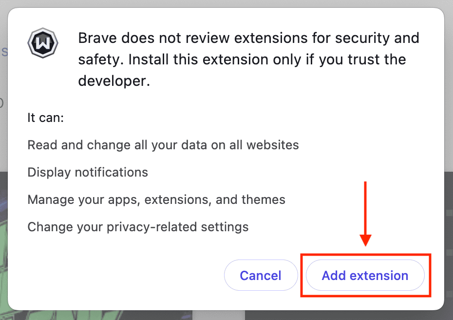 Add Extension Confirmation