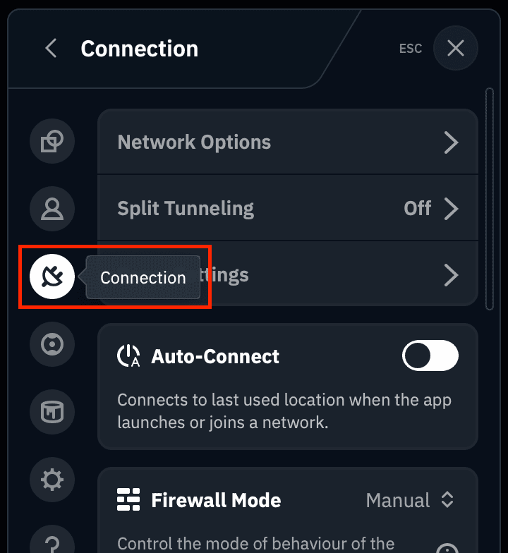 Connection menu button