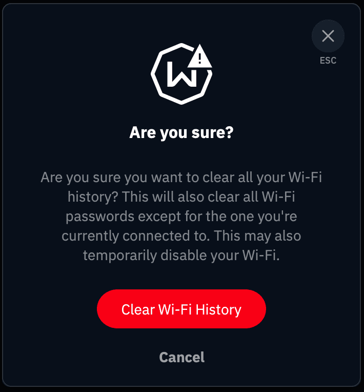 Clear Wi-Fi History Confirmation
