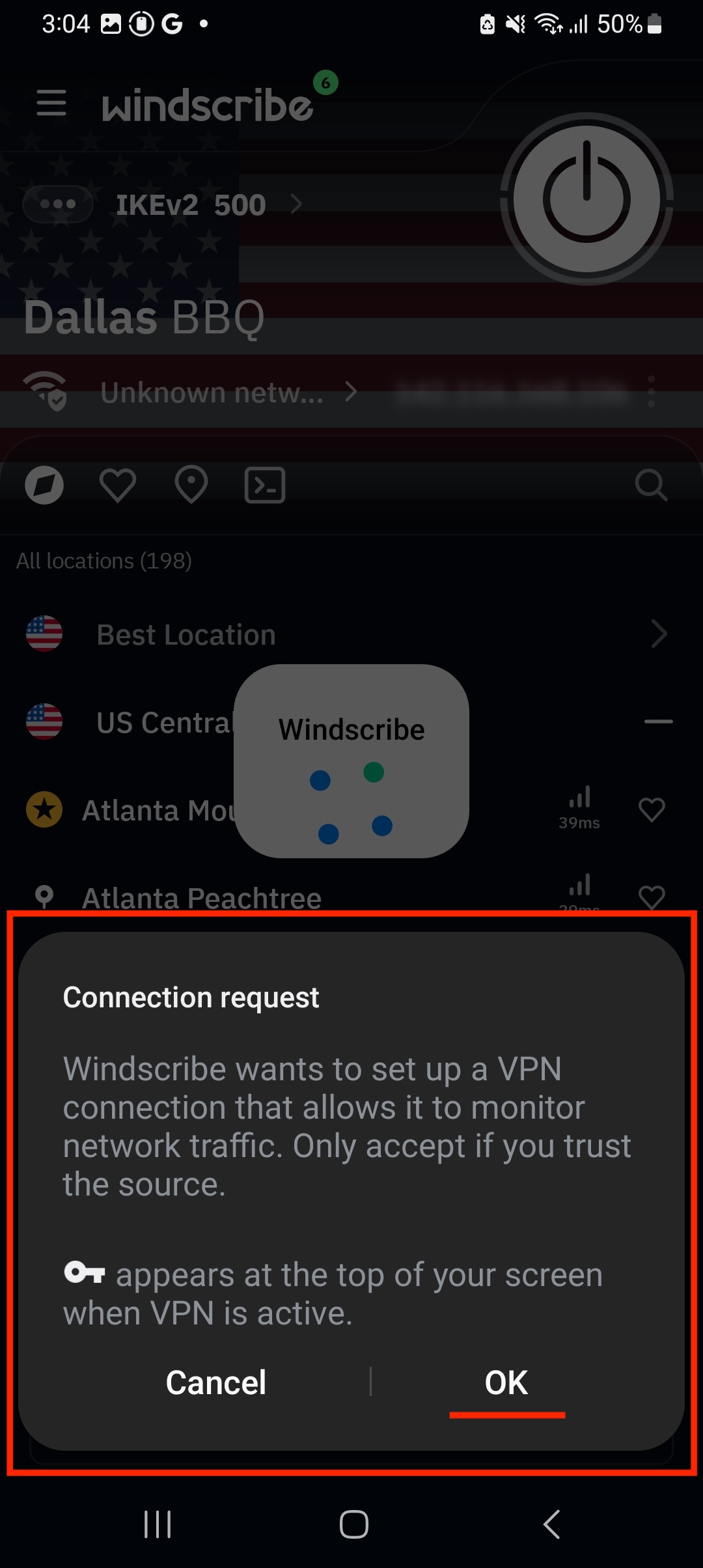 Permissions prompt
