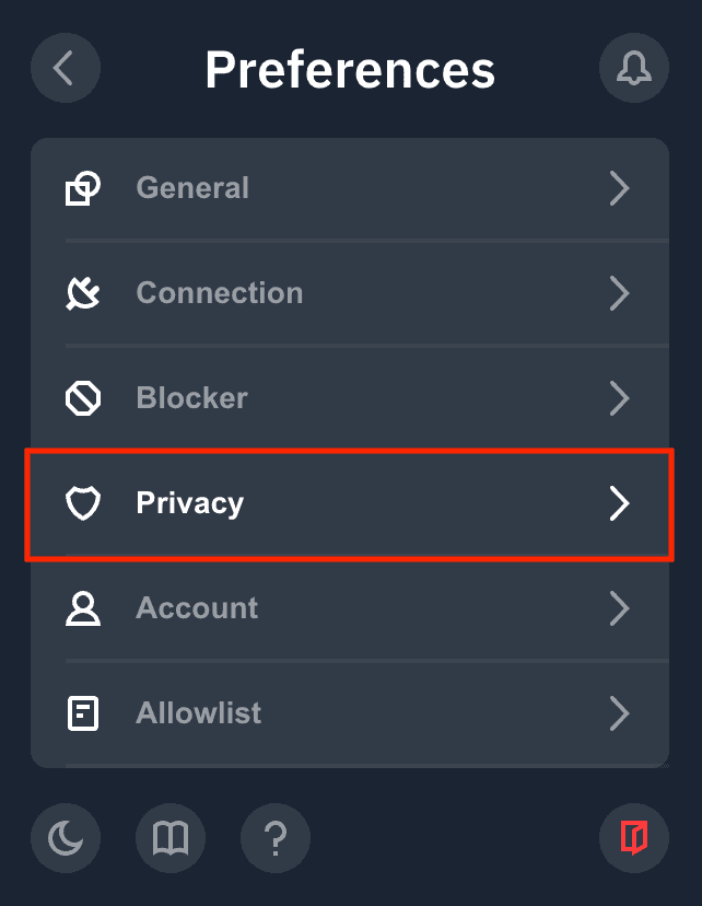Privacy Tab